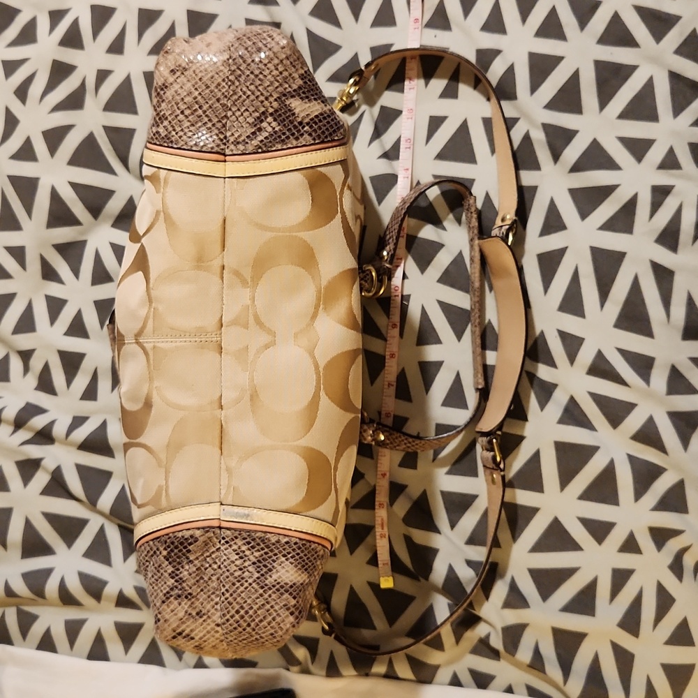 Beige Coach Signature Canvas & Python Embossed Le… - image 6